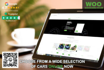 WOO Carz graphic showing a tablet on a table