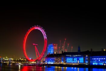 Night time pic of the London Eye along the river Thames