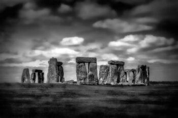 black and white image of stone henge