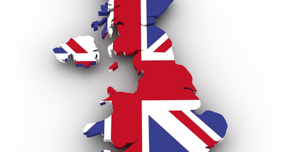 Map of the UK shaped as the Union Jack