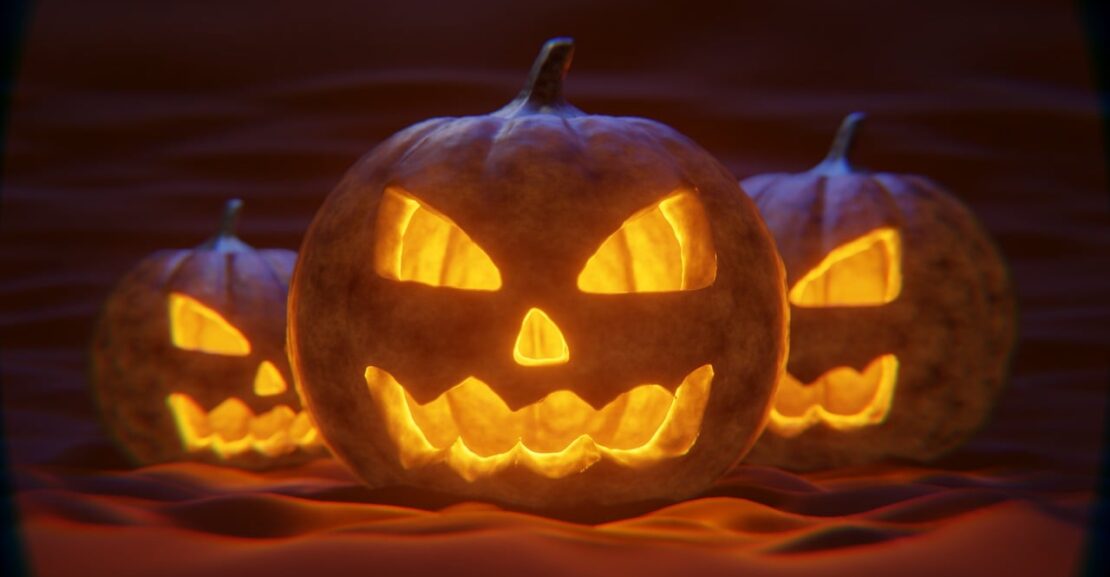 Three carved pumpkins