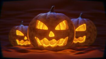 Three carved pumpkins