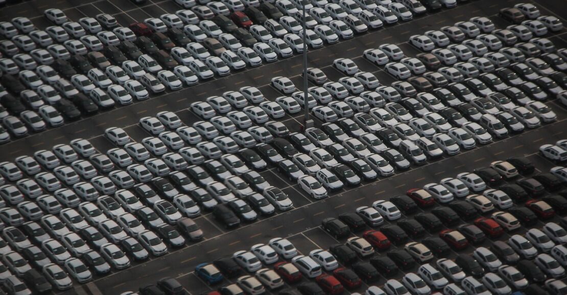 new cars parked outside