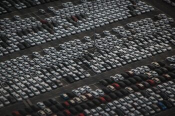 new cars parked outside