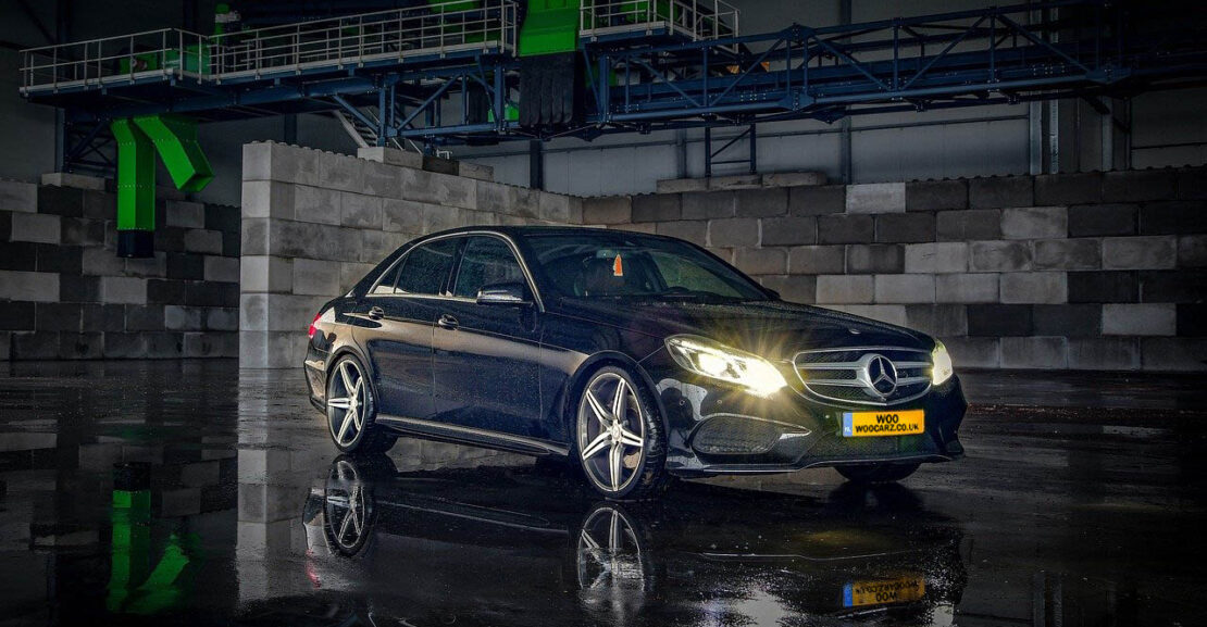 Black Mercedes Benz e-class car
