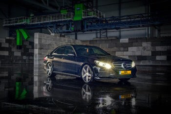 Black Mercedes Benz e-class car