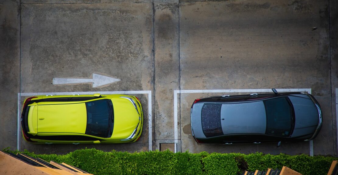 two parked cars, overhead view