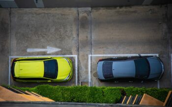 two parked cars, overhead view