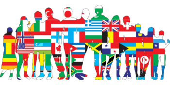 Graphic containing an outline of people with various flags