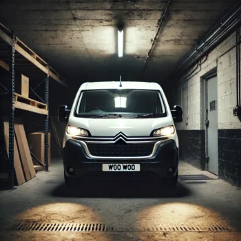 white citroen relay van in side a dimly lit unit