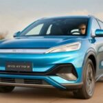 blue chinese EV car byd